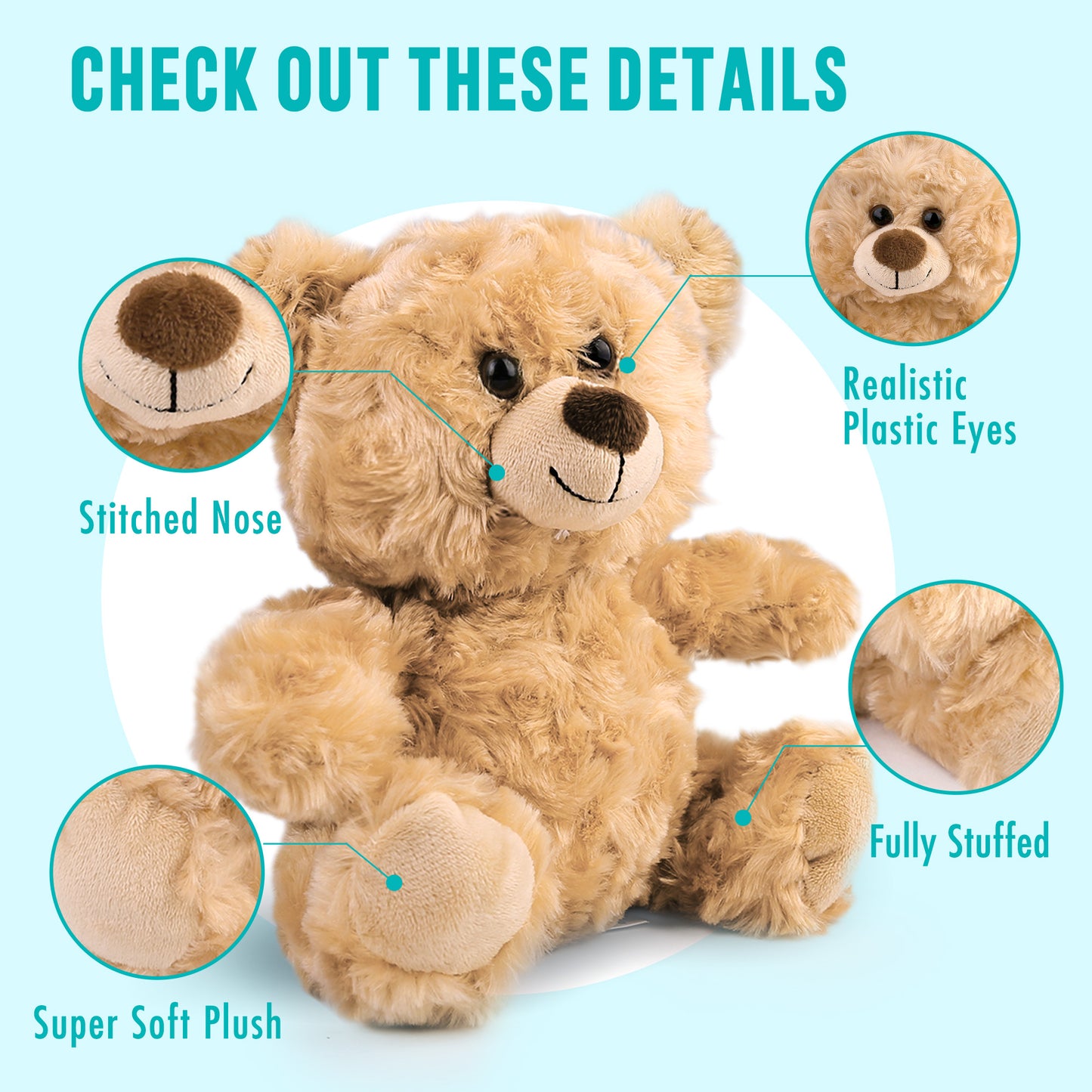 8" Teddy Bears - 5pack Beige, Shaggy